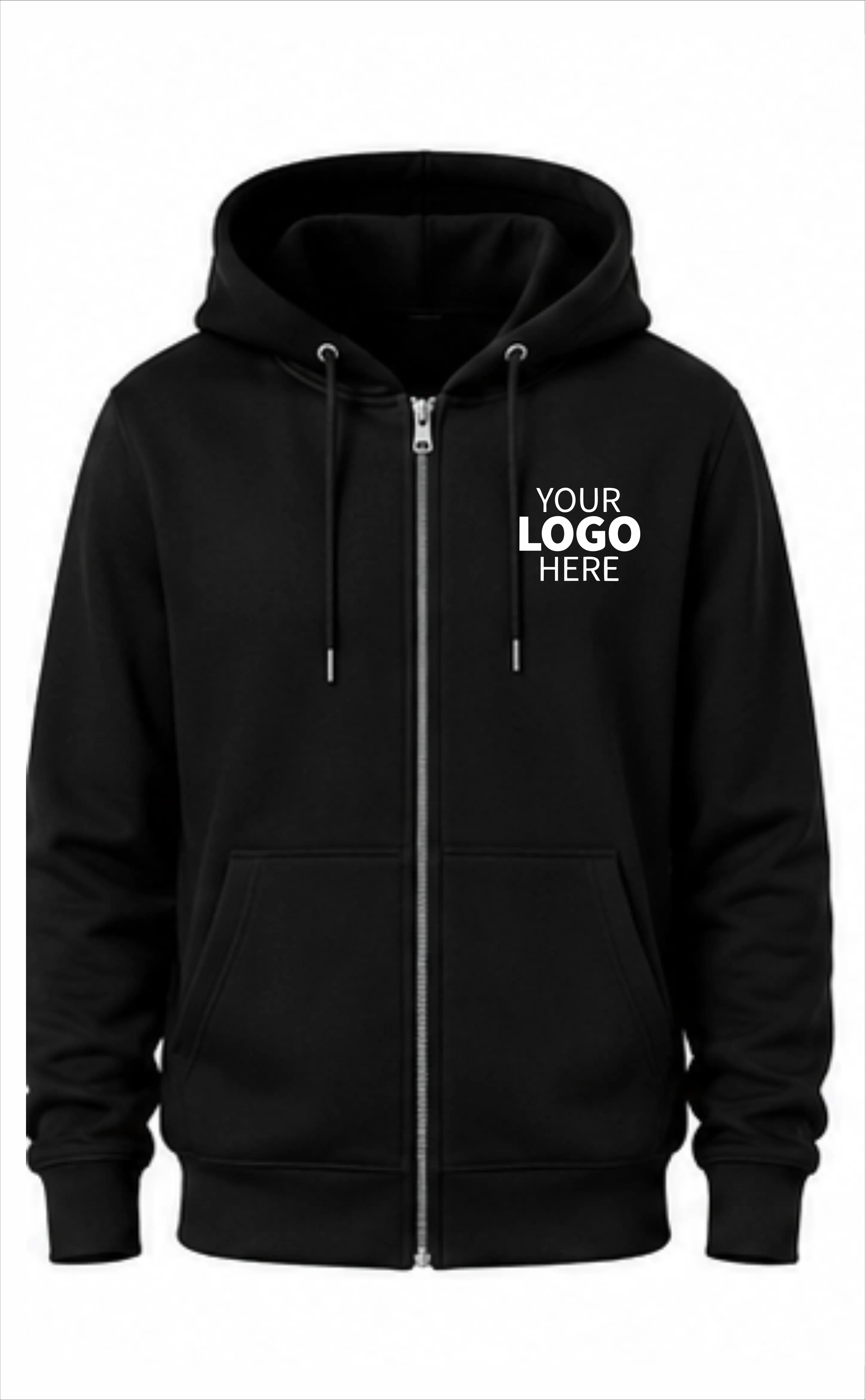 Black Solid Custom Zipper Hoodie