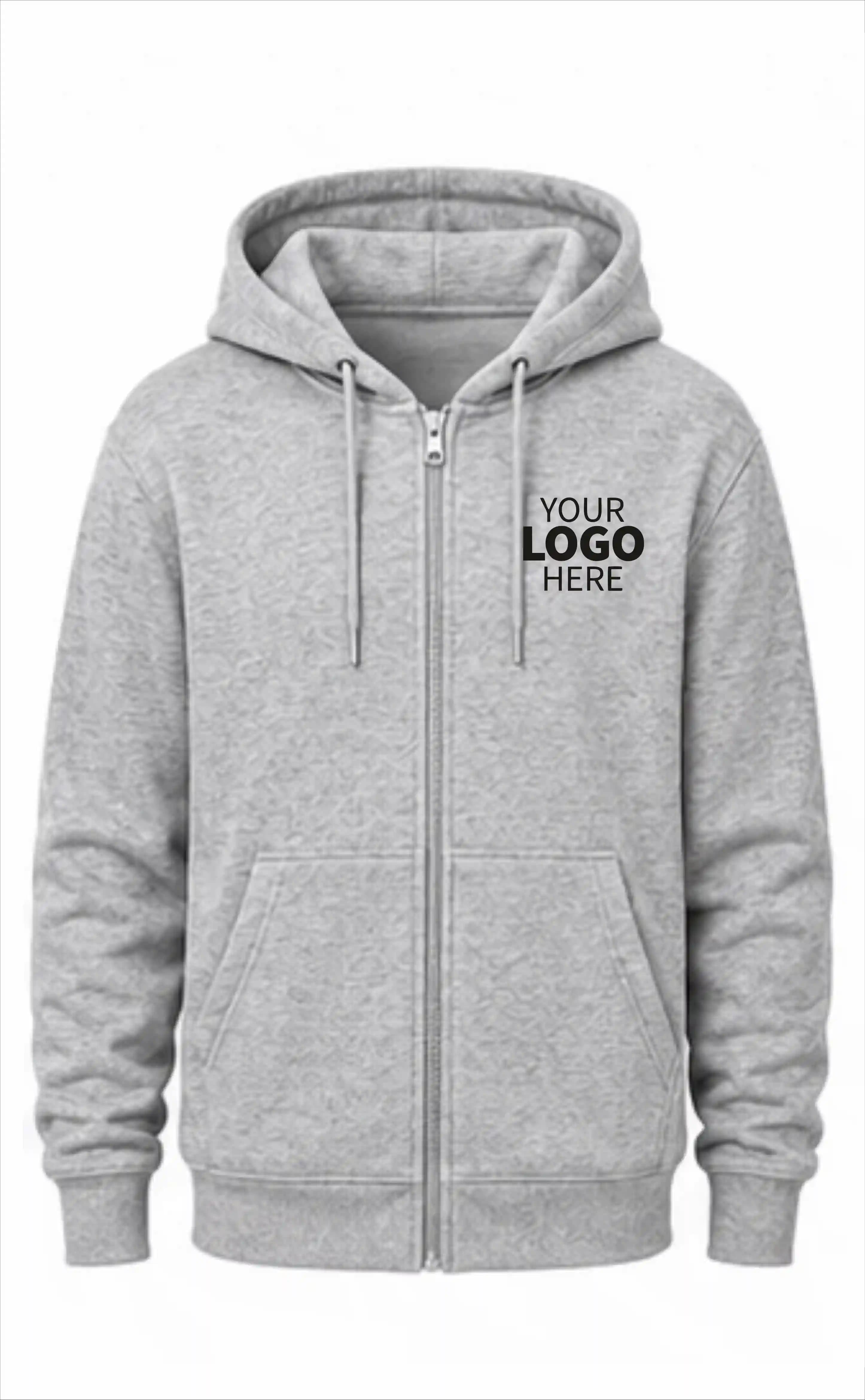 Grey Melange Solid Custom Zipper Hoodie
