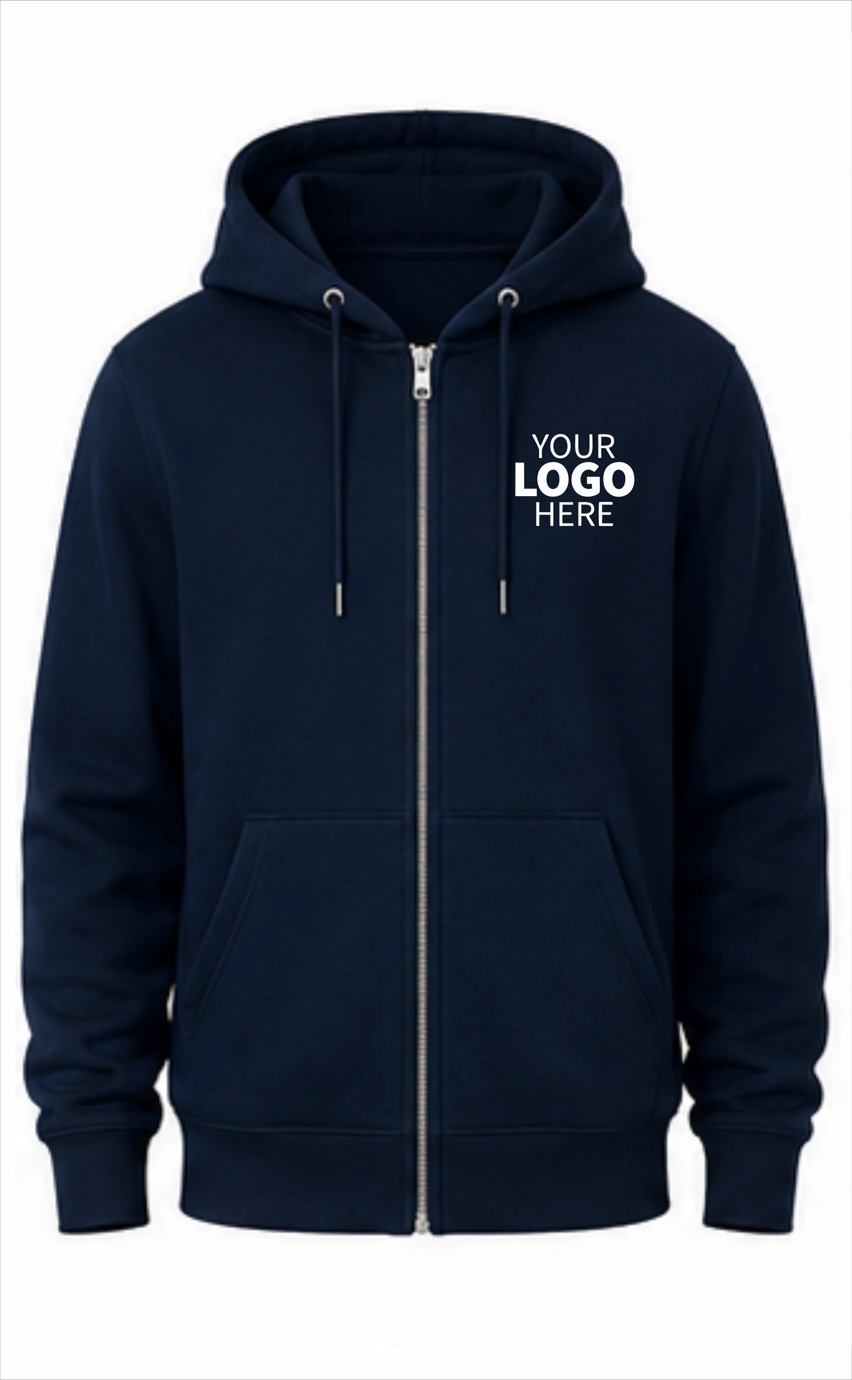Navy Blue Solid Custom Zipper Hoodie