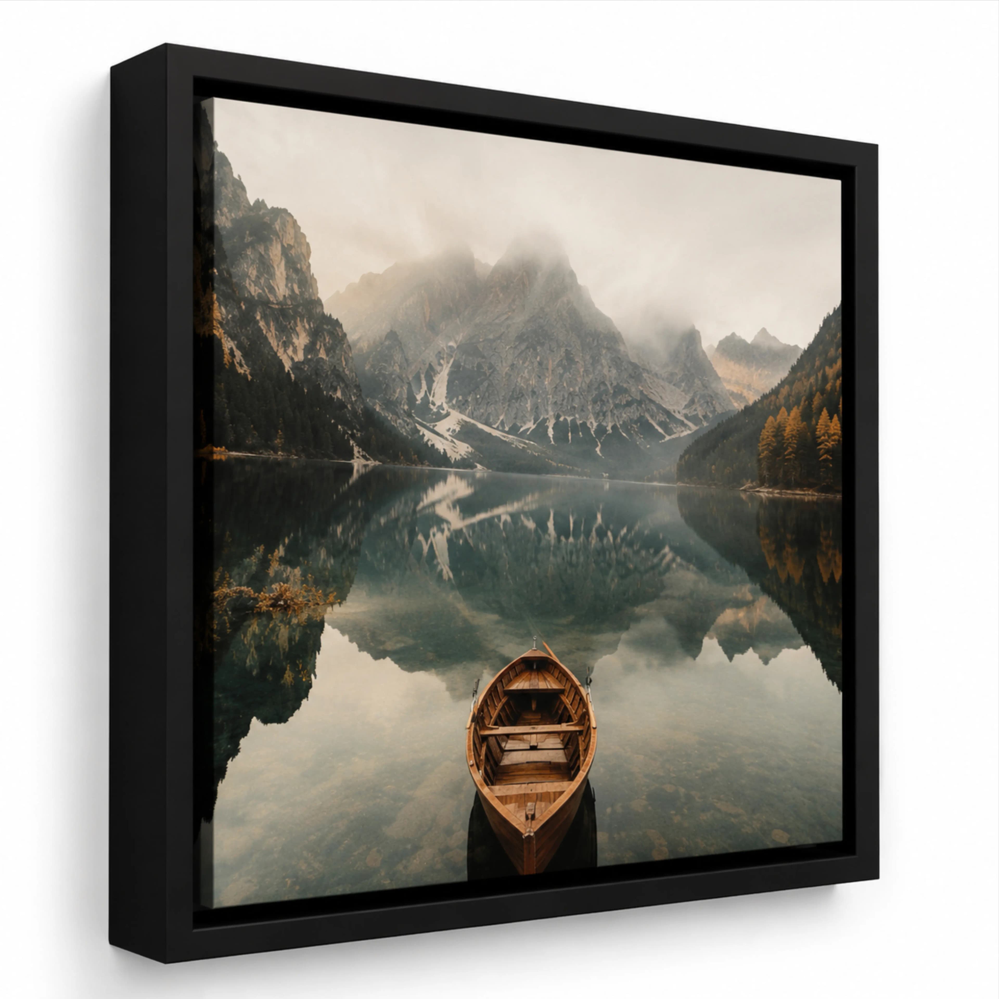 Mountain Lake Reflection Framed Canvas Wall Art