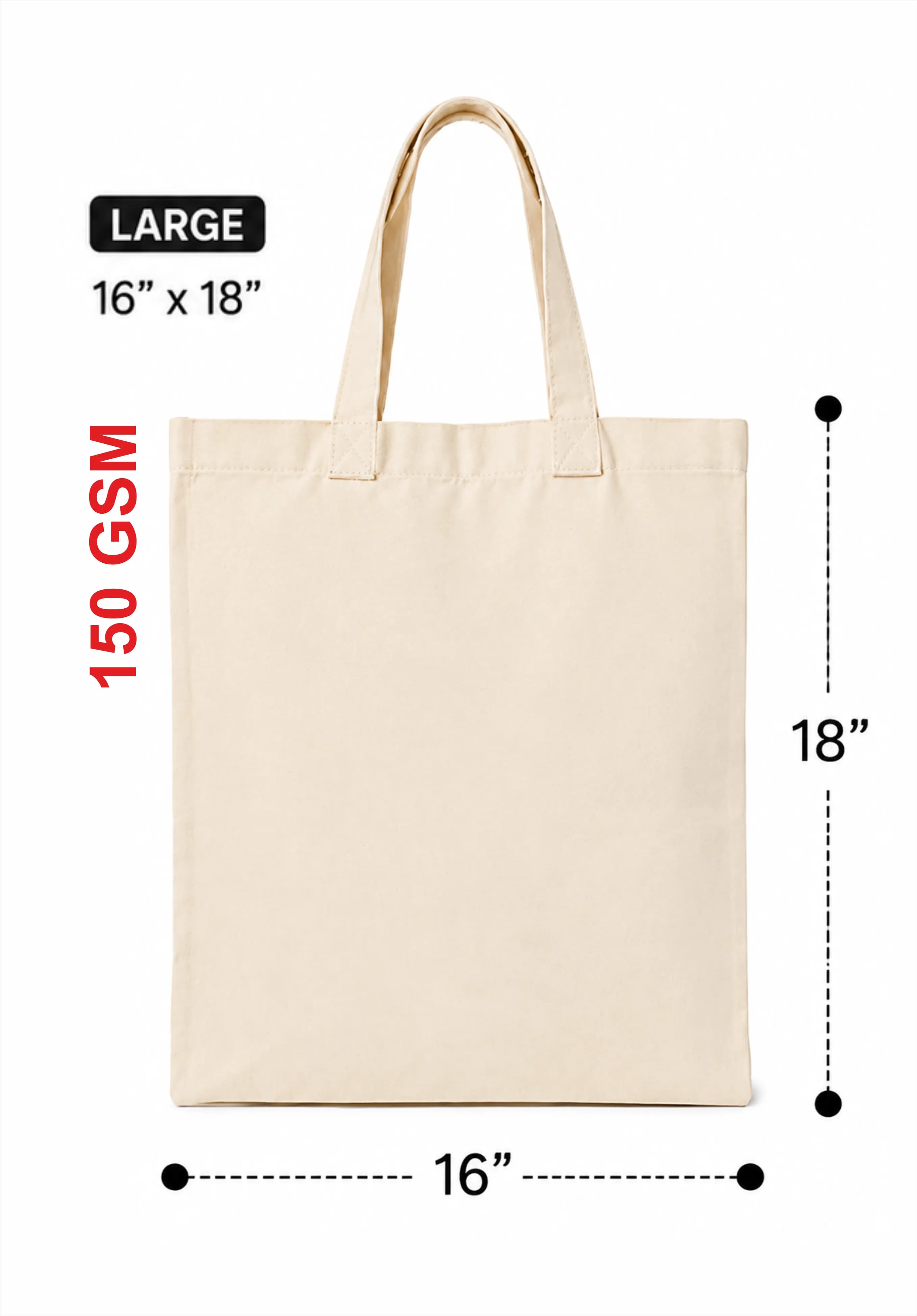 Natural Canvas Tote Bag — 16" x 18"