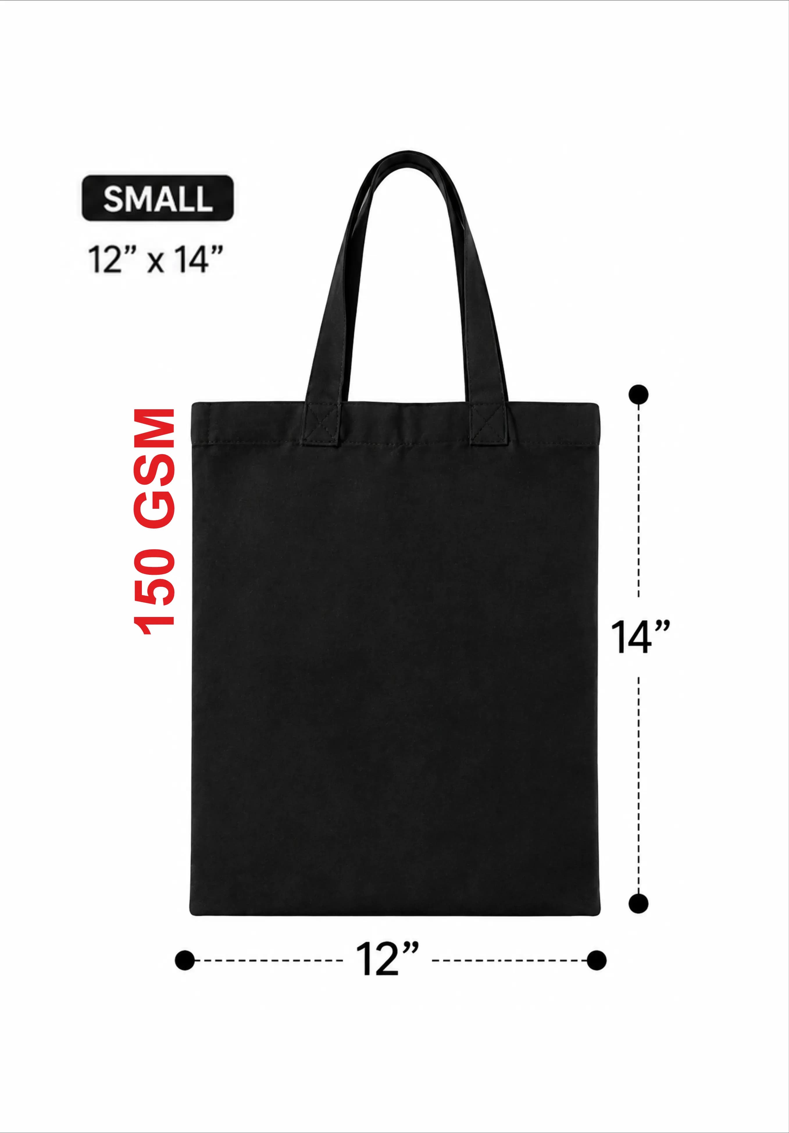 Black Canvas Tote Bag — 12" x 14"