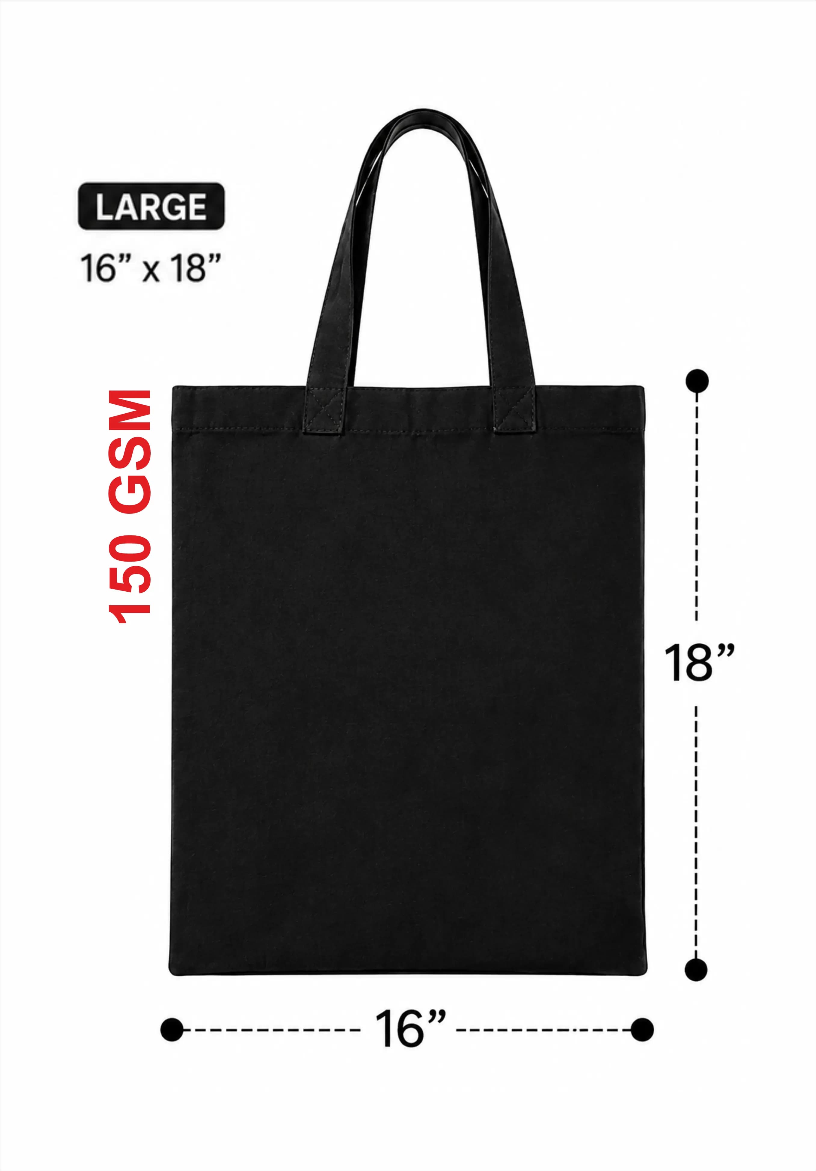 Black Canvas Tote Bag — 14" x 16"