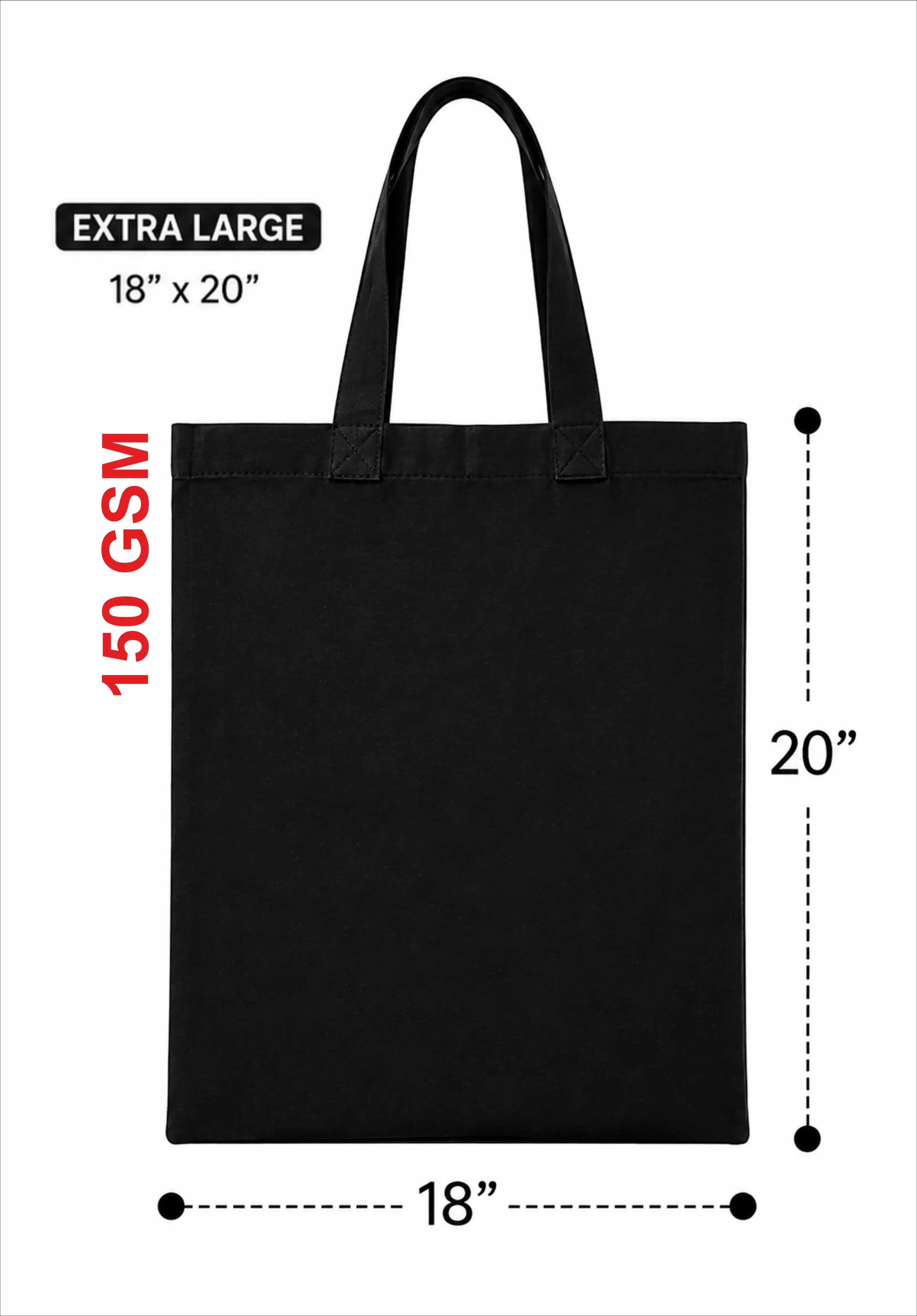 Black Canvas Tote Bag — 18" x 20"