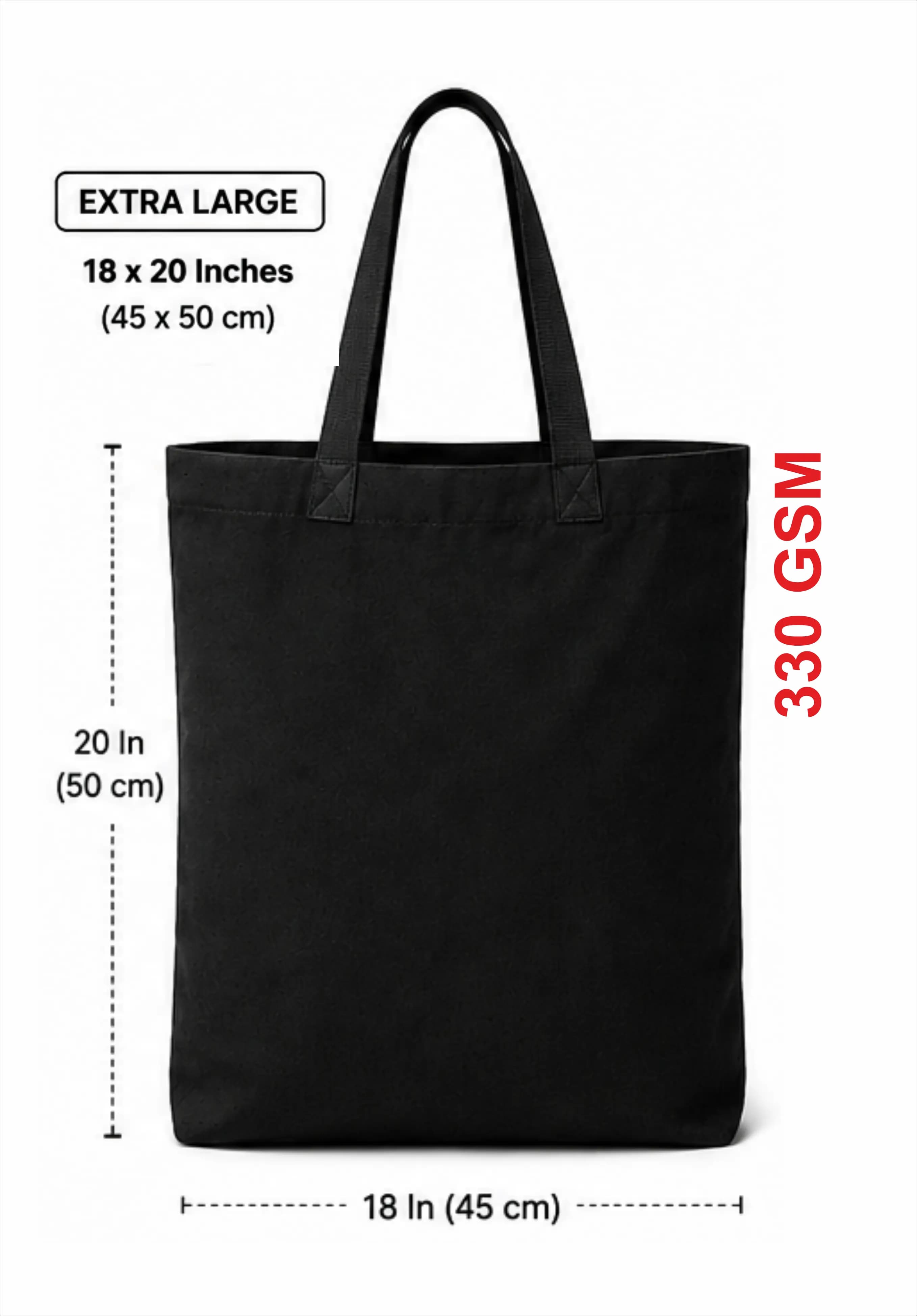 Black Canvas Tote Bag — 18" x 20"