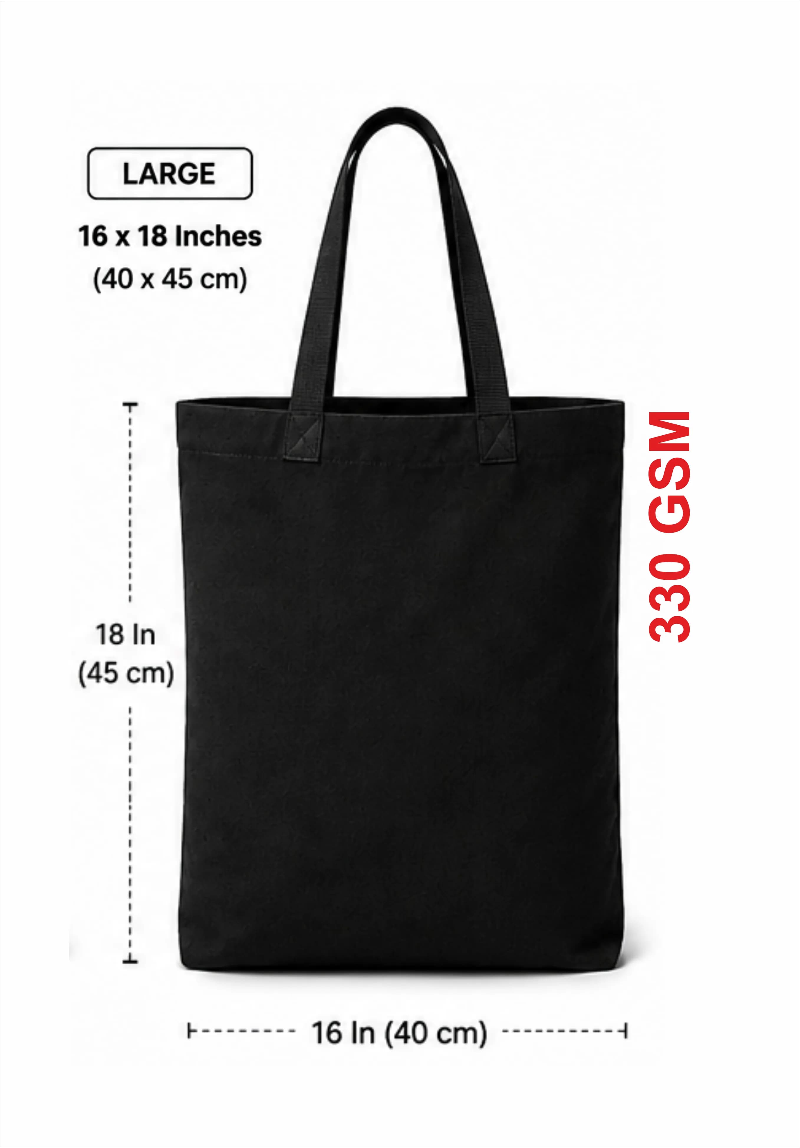 Black Canvas Tote Bag — 16" x 18"