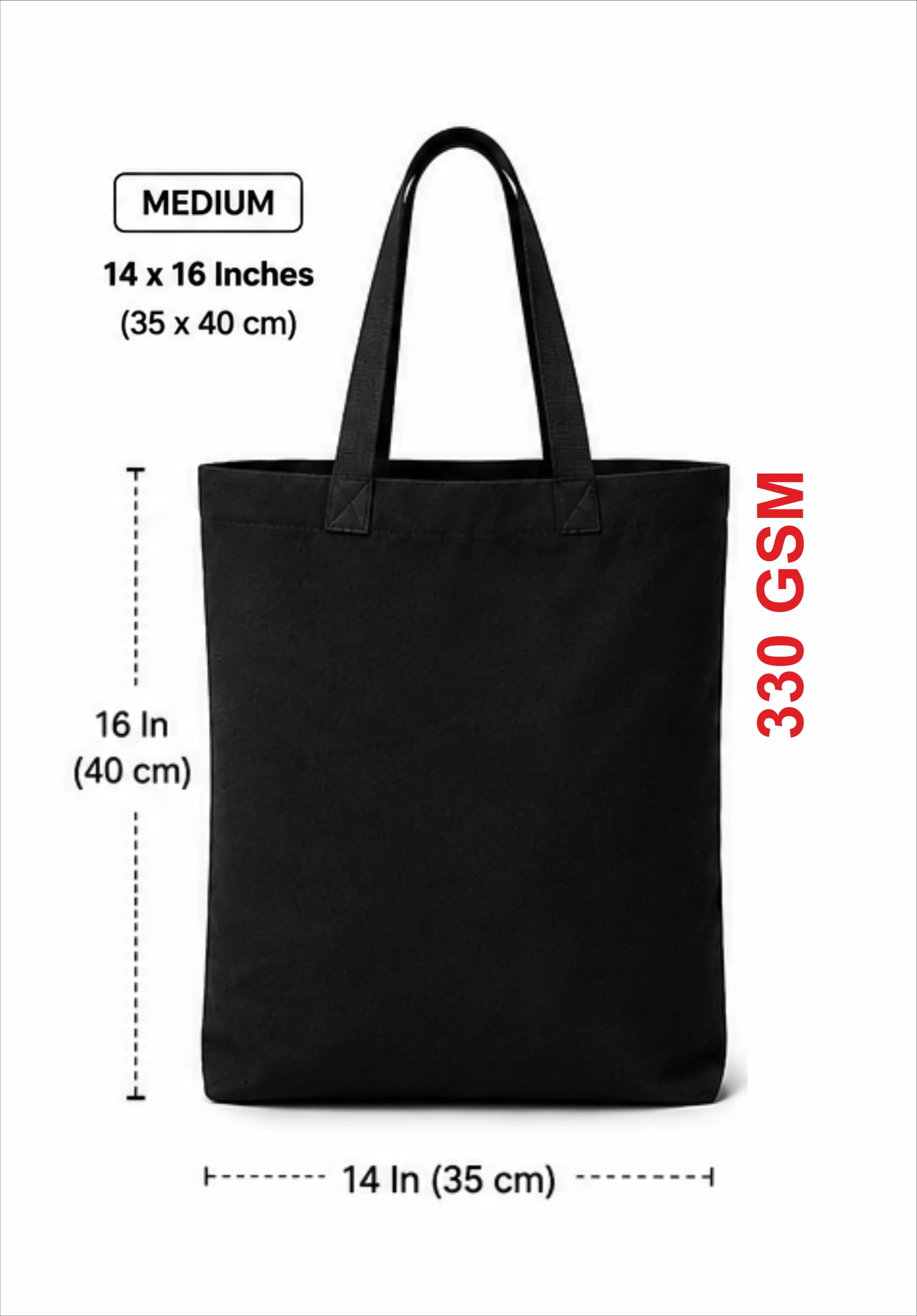 Black Canvas Tote Bag — 14" x 16"
