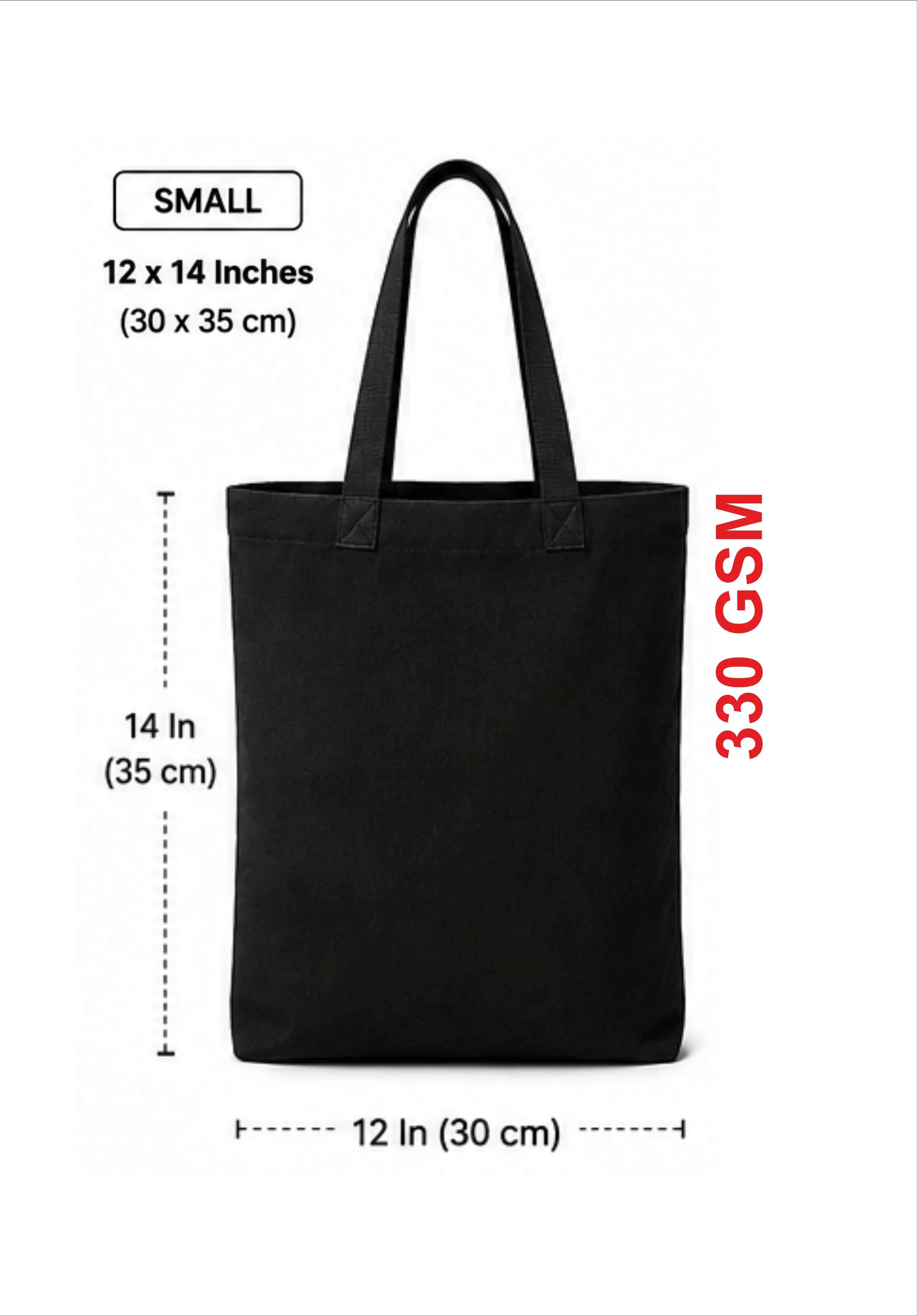 Black Canvas Tote Bag — 12" x 14"